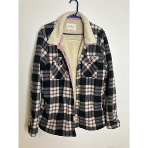 Soho Threads Shacket Women XXL Pink Black Plaid Sherpa Lined Fleece Shirt Jacket